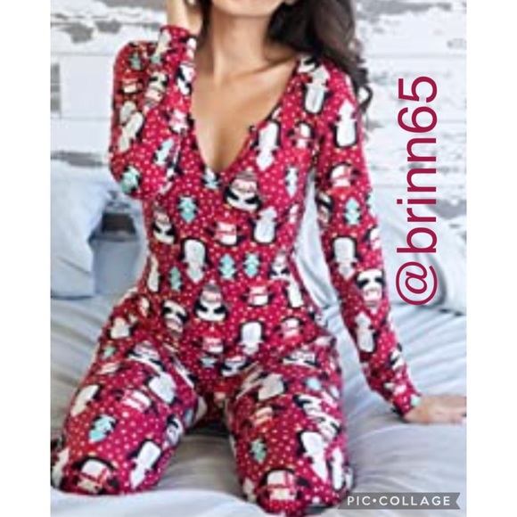 ShoSho Womens  Fleece Lined Holiday Onesie Pajamas Christmas Striped Print NWT. - Picture 1 of 6